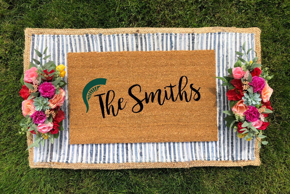 Personalized Last Name MSU Spartan Doormat - The Minted Grove